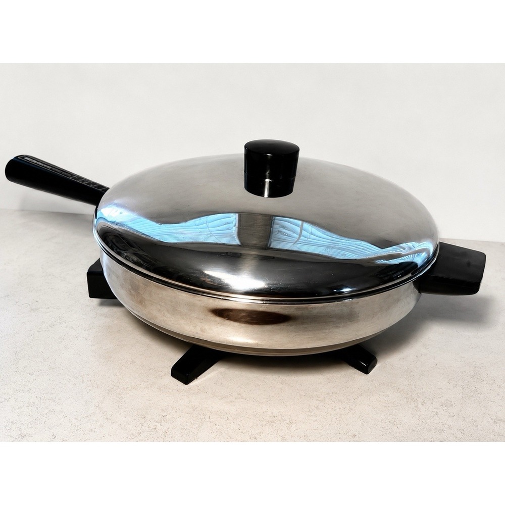 Farberware FS300 Electric Skillet 12" Stainless Steel w/Lid Heat Control Vintage